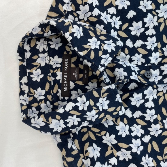 Michael Kors Slim Fit Short Sleeve Button Down Dress Shirt Navy Floral Men’s M - Picture 5 of 14